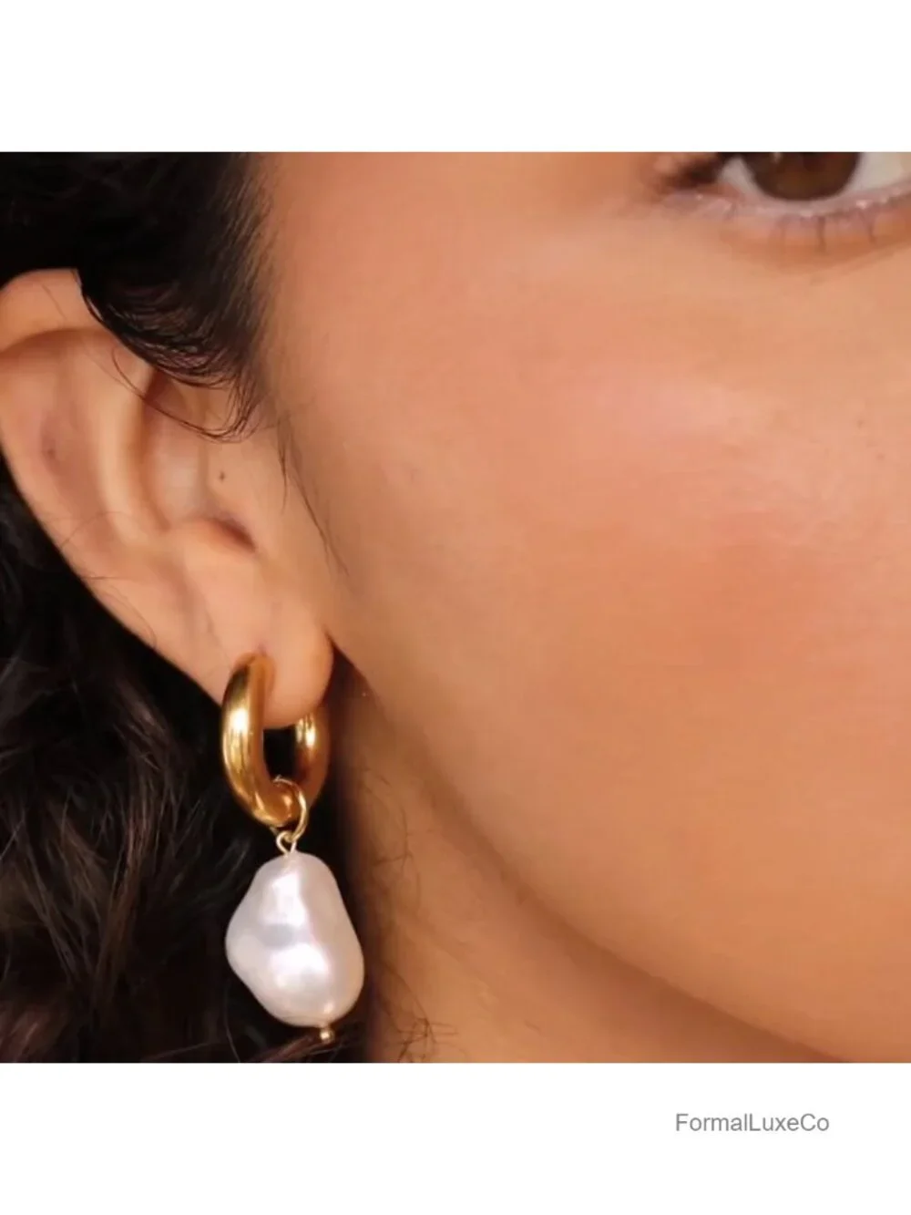 14K Gold Plated Freshwater Pearl Dangle Hoop Earrings for Women Bridal Wedding